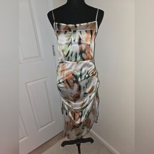 Orange and Green Spaghetti Strap Slip Dress for Cocktail